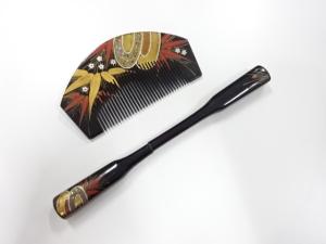 アンティーク　漆塗り蒔絵　櫛・笄セット